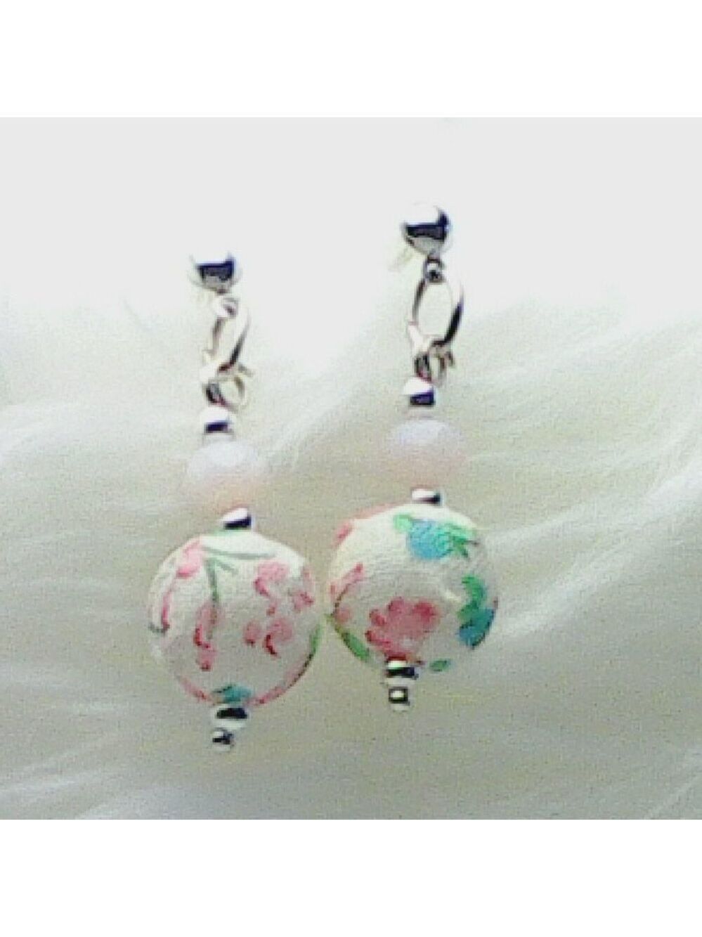 No 253 Pretty minimalist handmade earrings with fabric beads